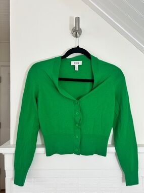 COS Kelly Green Cropped Button Up Wool Cardigan Sweater size Small